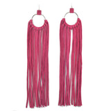 96920, GENUINE SUEDE LEATHER LONG TASSEL FRINGE EARRING