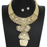 96941, GEOMETRIC RHINESTONE ACCENT HAMMERED METAL CHOKER NECKLACE