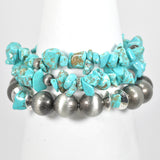 96952, WESTERN TURQUOISE STONE WITH NAVAJO BEAD MULTI LAYERED STRETCH BRACELET