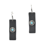 97004, WESTERN CONCHO ACCENT RECTANGLE FAUX LEATHER DANGLE EARRING