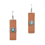 97004, WESTERN CONCHO ACCENT RECTANGLE FAUX LEATHER DANGLE EARRING