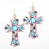 97009, WESTERN CROSS FAUX LEATHER EARRING