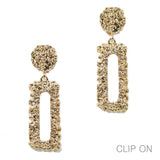 97024, TEXTURED GEOMETRIC RECTANGLE METAL CLIP ON EARRING