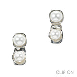 97035, DOUBLE PEARL ACCENT METAL CLIP ON EARRING