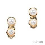 97035, DOUBLE PEARL ACCENT METAL CLIP ON EARRING
