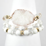 97047, DRUZY STONE MULTI LAYERED BEADED STRETCH BRACELET