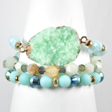 97047, DRUZY STONE MULTI LAYERED BEADED STRETCH BRACELET