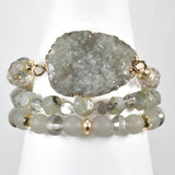 97047, DRUZY STONE MULTI LAYERED BEADED STRETCH BRACELET