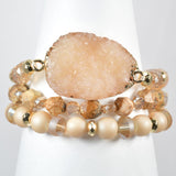 97047, DRUZY STONE MULTI LAYERED BEADED STRETCH BRACELET
