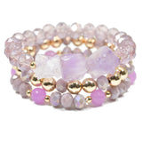 97049, NATURAL CUT STONE MULTI LAYERED BEADED STRETCH BRACELET