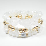 97049, NATURAL CUT STONE MULTI LAYERED BEADED STRETCH BRACELET