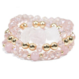 97049, NATURAL CUT STONE MULTI LAYERED BEADED STRETCH BRACELET