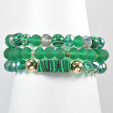 97050, RECTANGLE RESIN STONE ACCENT MULTI LAYERED BEADED STRETCH BRACELET