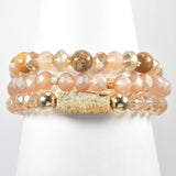97050, RECTANGLE RESIN STONE ACCENT MULTI LAYERED BEADED STRETCH BRACELET