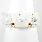 97050, RECTANGLE RESIN STONE ACCENT MULTI LAYERED BEADED STRETCH BRACELET