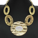 97057, PAVE RHINESTONE OVAL ACCENT TEXTURED METAL NECKLACE