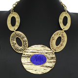 97057, PAVE RHINESTONE OVAL ACCENT TEXTURED METAL NECKLACE