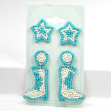 97069, WESTERN BOOTS & STAR SEED BEADED EARRING SET