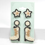 97069, WESTERN BOOTS & STAR SEED BEADED EARRING SET