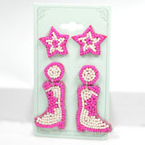 97069, WESTERN BOOTS & STAR SEED BEADED EARRING SET