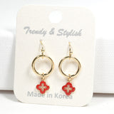 97072, DAINTY ENAMEL CLOVER CHARM DANGLE EARRING
