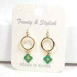 97072, DAINTY ENAMEL CLOVER CHARM DANGLE EARRING