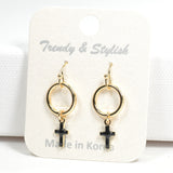 97073, DAINTY ENAMEL CROSS CHARM DANGLE EARRING