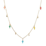 97075, DAINTY ENAMEL CROSS CHARM NECKLACE