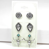 97082, WESTERN STEER HEAD STUD EARRING SET