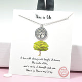 97094, GOLD DIPPED, "THIS IS US" TREE OF LIFE CUBIC ZIRCONIA CHARM PENDANT NECKLACE