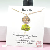 97094, GOLD DIPPED, "THIS IS US" TREE OF LIFE CUBIC ZIRCONIA CHARM PENDANT NECKLACE