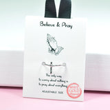 97099, GOLD DIPPED, "BELIEVE & PRAY" CROSS CUFF ADJUSTABLE RING