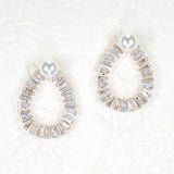 97104, PEARL ACCENT BAGUETTE RHINESTONE EARRING