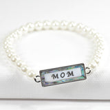 97135, "MOM" RECTANGLE ABALONE STRETCH BRACELET