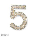 97139, NUMBER 5 PEARL WITH CRYSTAL RHINESTONE PIN BROOCH