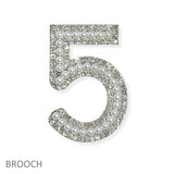 97139, NUMBER 5 PEARL WITH CRYSTAL RHINESTONE PIN BROOCH