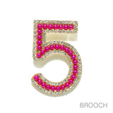 97139, NUMBER 5 PEARL WITH CRYSTAL RHINESTONE PIN BROOCH
