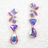 97144, MULTI SHAPE RHINESTONE EVENING DANGLE EARRING