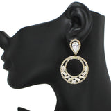 97145, CUTOUT ROUND CUBIC ZIRCONIA WITH RHINESTONE EARRING