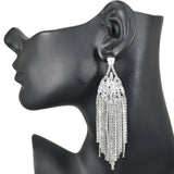 97152, BAGUETTE CUBIC ZIRCONIA WITH PAVE RHINESTONE FRINGE EARRING