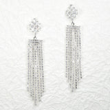 97155, BAGUETTE CUBIC ZIRCONIA ACCENT PAVE RHINESTONE FRINGE DANGLE EARRING