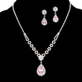 97192, TEARDROP CUBIC ZIRCONIA ACCENT PAVE RHINESTONE NECKLACE SET