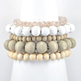 97760, MULTI LAYERED WOODEN BALL BEADED STRETCH BRACELET