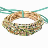 97761, GOLD PLAITING WITH MULTI TONES PAVE RHINESTONE MULTI LAYERED STRETCH BRACELET SET