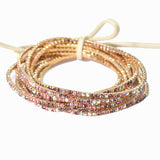 97761, GOLD PLAITING WITH PINK TONES PAVE RHINESTONE MULTI LAYERED STRETCH BRACELET SET