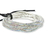 97761, SILVER PLATED WITH COLORFUL PAVE RHINESTONE MULTI LAYERED STRETCH BRACELET SET