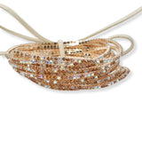 97761, GOLD PLAITING WITH BROWN AND BLACK TONES PAVE RHINESTONE MULTI LAYERED STRETCH BRACELET SET