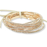 97761, GOLD PLAITING WITH MULTI TONES PAVE RHINESTONE MULTI LAYERED STRETCH BRACELET SET