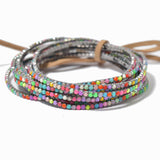 97761, HEMATITE PLATIED WITH COLORFUL PAVE RHINESTONE MULTI LAYERED STRETCH BRACELET SET