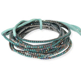 97761, HEMATITE PLATIED WITH COLORFUL PAVE RHINESTONE MULTI LAYERED STRETCH BRACELET SET